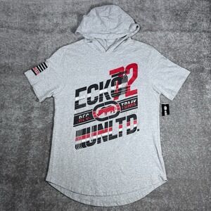 Ecko Unltd Shirt Men's Medium Gray Hoodie Short‎ Sleeve Raised Logo